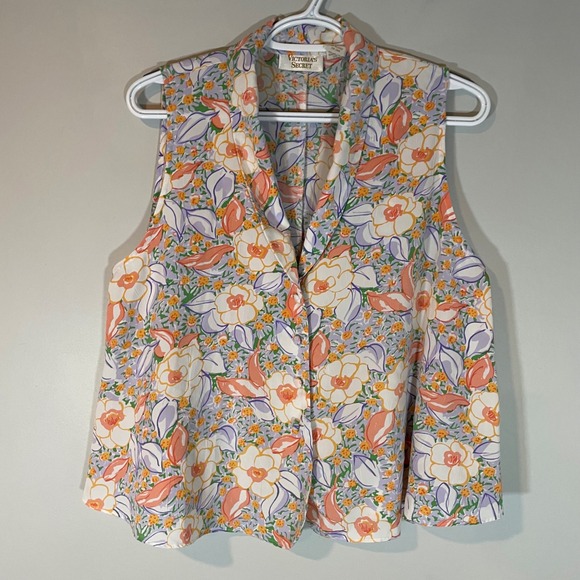 Victoria's Secret Other - VTG Victorias Secret Floral Sleeveless Blouse L Orange Purple Cottagecore FLAW